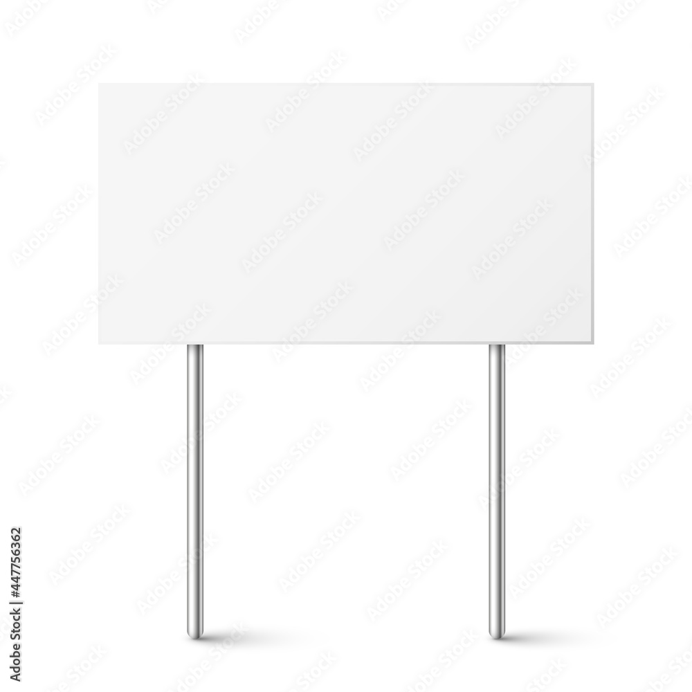 Blank board with place for text, protest sign isolated on white background. Realistic demonstration or advertising banner. Strike action cardboard placard mockup. Vector illustration. Blank board with place for text, protest sign isolated on white background. Realistic demonstration or advertising banner. Strike action cardboard placard mockup. Vector illustration.