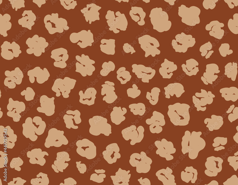 Abstract leo seamless repeat pattern. Random placed, animal skin vector spots all over surface print on brown background.