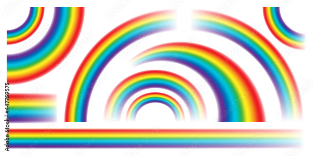 Obraz premium Colorful realistic rainbow collection isolated on white background. Vector illustration.