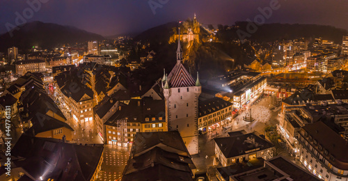 Panoramic aerial view of the old Town of Baden, Switzerland photo