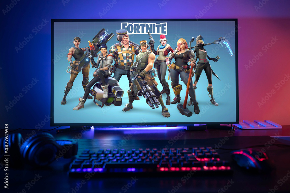 wang Tientallen Anoniem Stockfoto Curitiba, Paraná, Brazil - February 9, 2021: Fortnite game on the  PC. Fortnite is an online multiplayer video game developed by Epic Games.  Selective focus | Adobe Stock