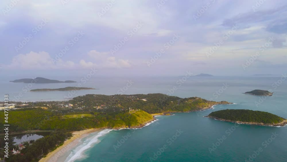 Top-down drone view on the Andaman coast. Fly around to see the scenery at Laem Phromthep viewpoint, Phuket, Thailand. Top-down drone view on the Andaman coast. Fly around to see the scenery at Laem Phromthep viewpoint, Phuket, Thailand.