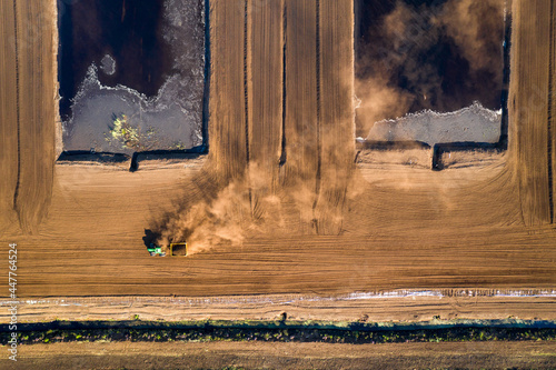 Aerial view of peat bog exploitation for commercial purposes in Lithuania. photo