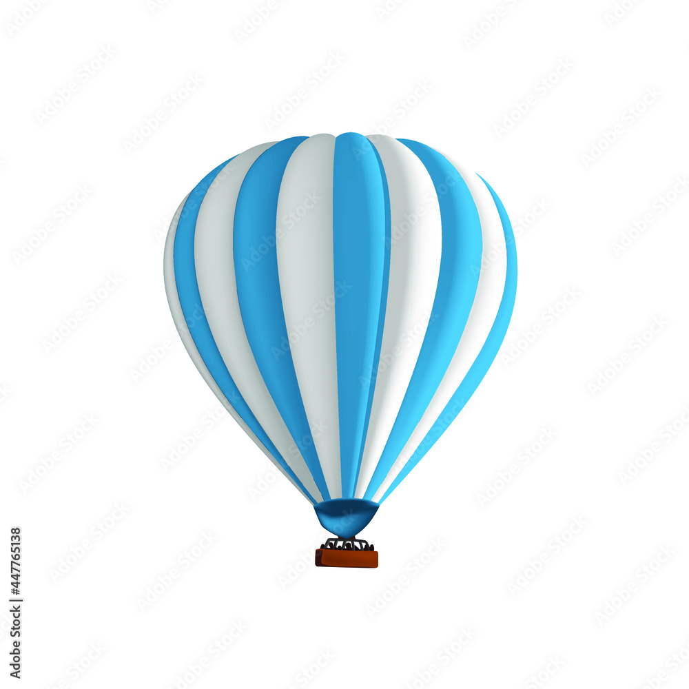 Obraz premium Hot air balloon blue stripe vector illustration. Graphic isolated colorful aircraft. Balloon festival.