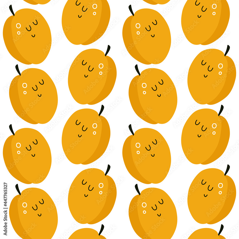 vector seamless cute pattern with cartoon apricots. it can be used as wallpaper, poster, print for clothes, fabrics, textiles, notebooks, packaging paper. food background. vector seamless cute pattern with cartoon apricots. it can be used as wallpaper, poster, print for clothes, fabrics, textiles, notebooks, packaging paper. food background.