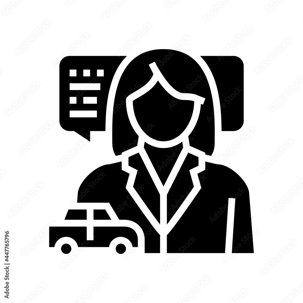female driving school instructor glyph icon vector. female driving school instructor sign. isolated contour symbol black illustration
