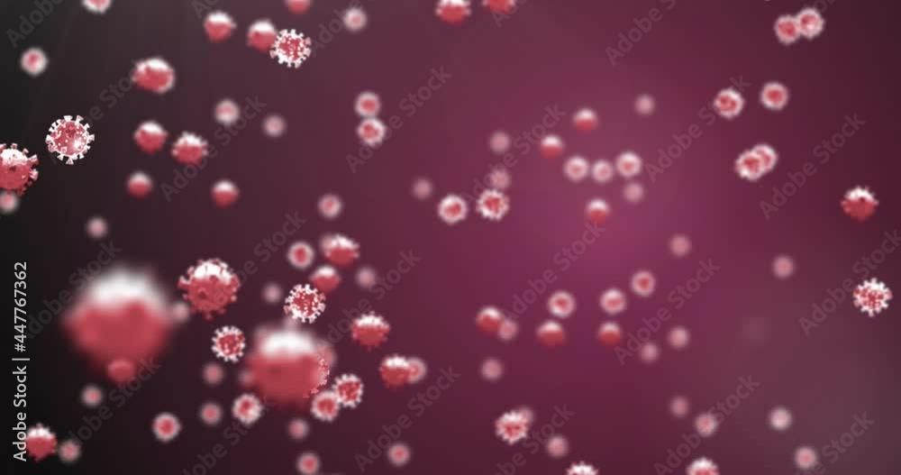 Digital animation of multiple red covid-19 cells floating against red background Digital animation of multiple red covid-19 cells floating against red background