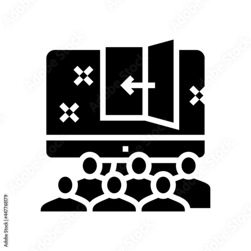 virtual escape room kids party glyph icon vector. virtual escape room kids party sign. isolated contour symbol black illustration