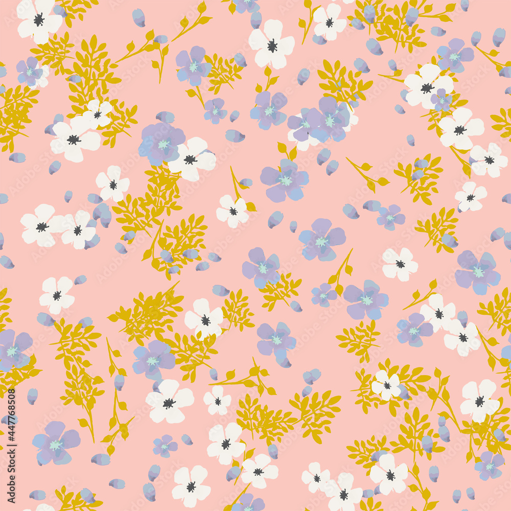 Elegant floral pattern in small flower. Liberty style. Floral seamless background for fashion prints. Ditsy print. Seamless vector texture. Spring bouquet.