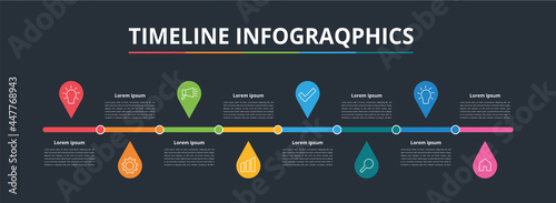 Timeline infographic Abstract business rounded infographic template with 8 options. Colorful diagram, timeline and schedule isolated on light background Vector abstract element timeline infographics.