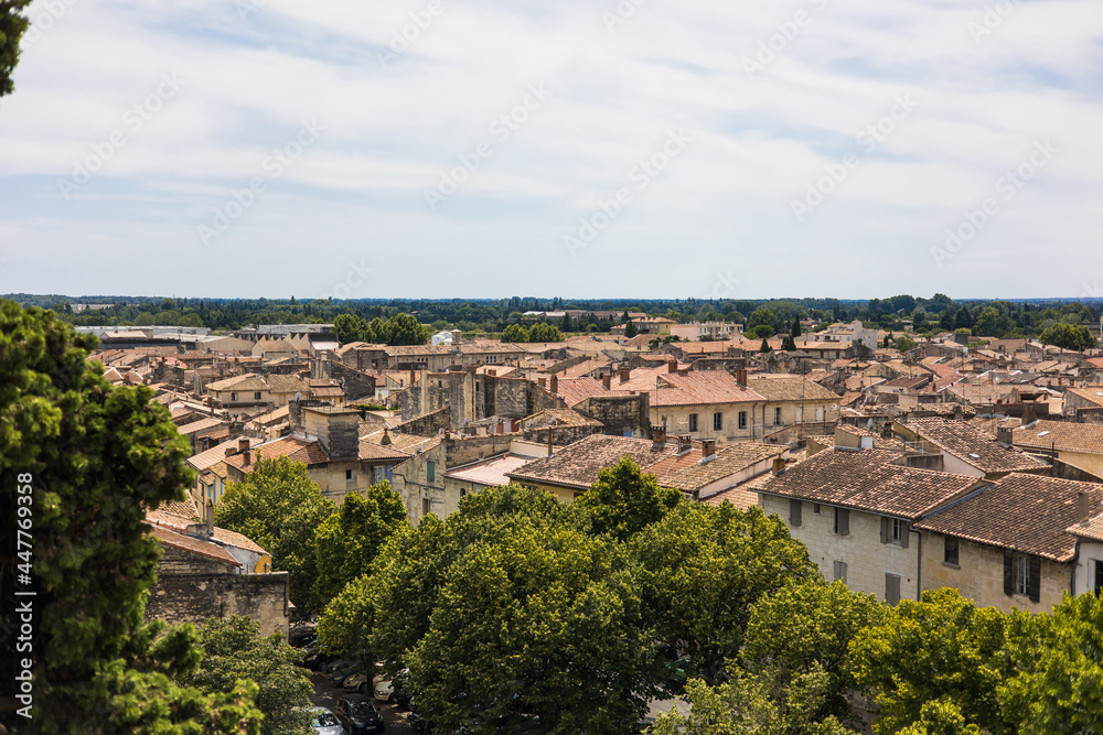 Vue sur la ville de Beaucaire depuis les remparts du Château de Beaucaire (Occitanie, France)