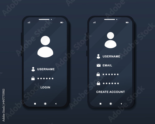 Mobile phone with login page. Verification code. Login or create account. Illustration vector