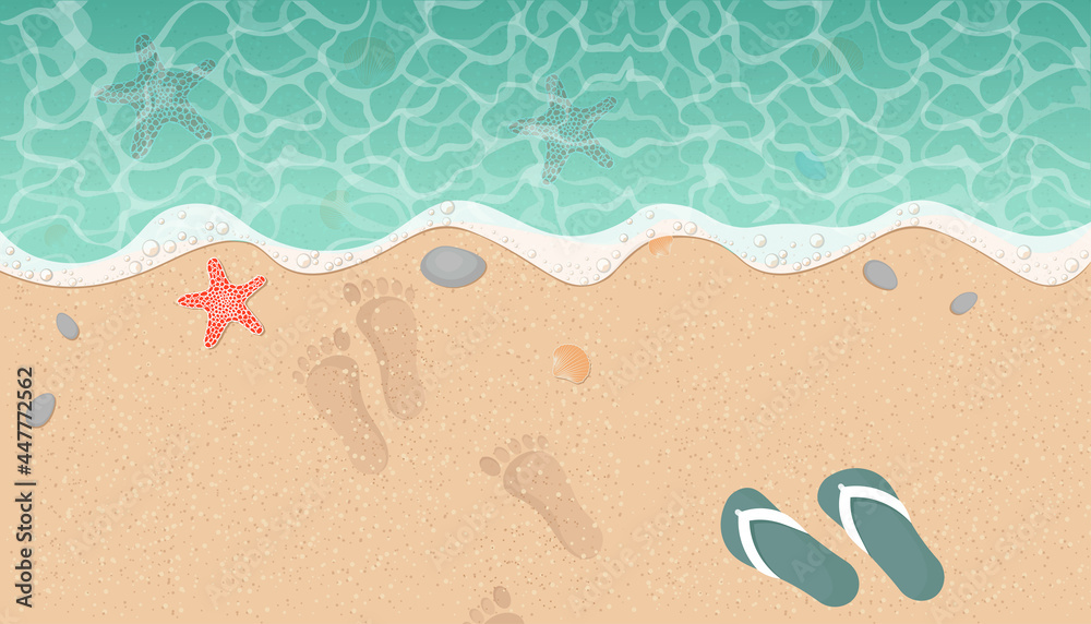 Summer beach background with sand and wave. Top view. Vector illustration Summer beach background with sand and wave. Top view. Vector illustration