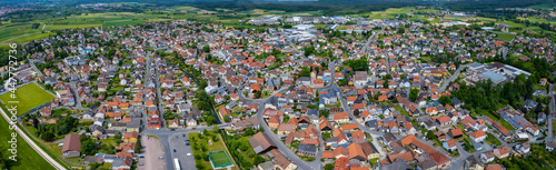Aerial view of the city Michelau in Oberfranken in Germany, on a sunny day in spring.
