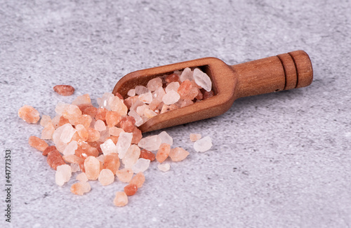 Chopped pink Himalayan salt in a scoop photo