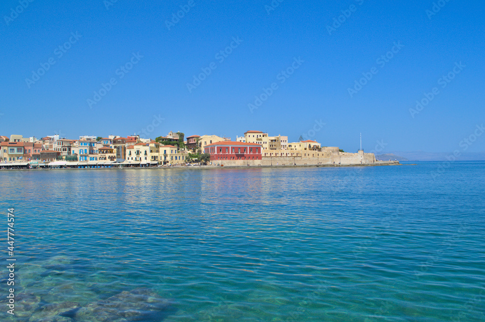View from the embankment to the old town in Chania, Crete in Greece