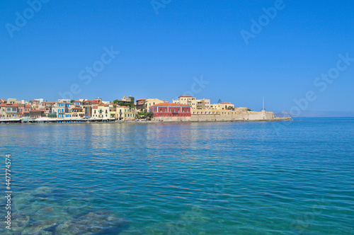 Fototapeta Naklejka Na Ścianę i Meble -  View from the embankment to the old town in Chania, Crete in Greece