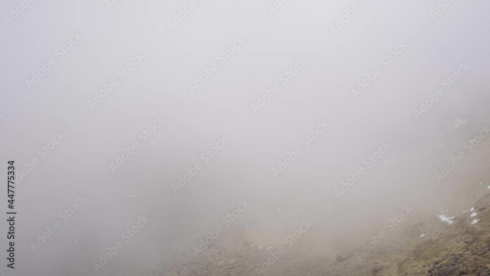 A time-lapse of overspread clouds in rocky hills on a foggy day in iztaccihuatl volcano A time-lapse of overspread clouds in rocky hills on a foggy day in iztaccihuatl volcano