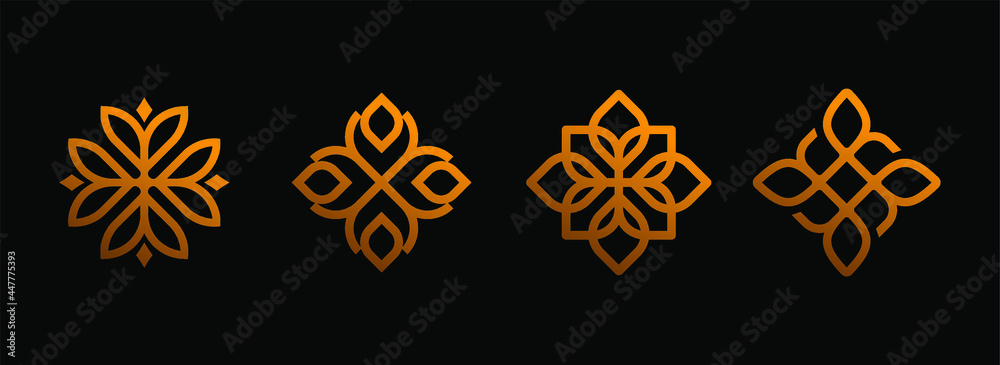 abstract golden flower swirl frame logo set collection design icon line art, Abstract mandala flower swirl logo icon vector design. Elegant premium ornament vector logotype symbol. logo for hotel spa