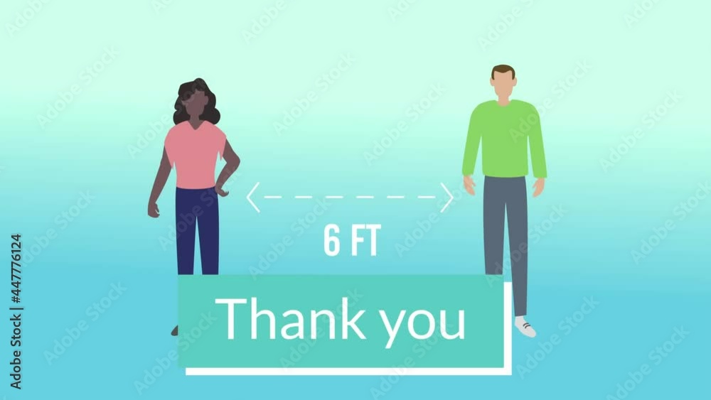 Thank you text banner over man and woman maintain social distancing icon on blue gradient background Thank you text banner over man and woman maintain social distancing icon on blue gradient background