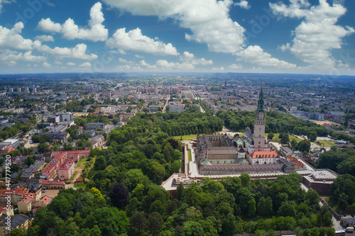 Aerial view of Czestochowa with the Jasna Gora Monastery. photo