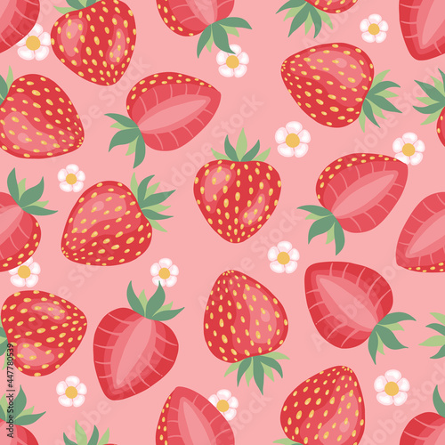 Seamless pattern of fresh strawberry background. Used for magazine, book,card, menu cover, web pages.