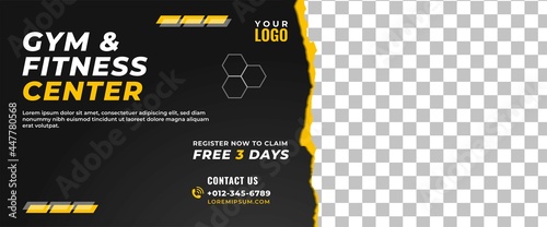 Gym, fitness, workout horizontal banner template design