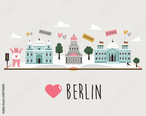 Tourist poster with famous destinations and landmarks of Berlin