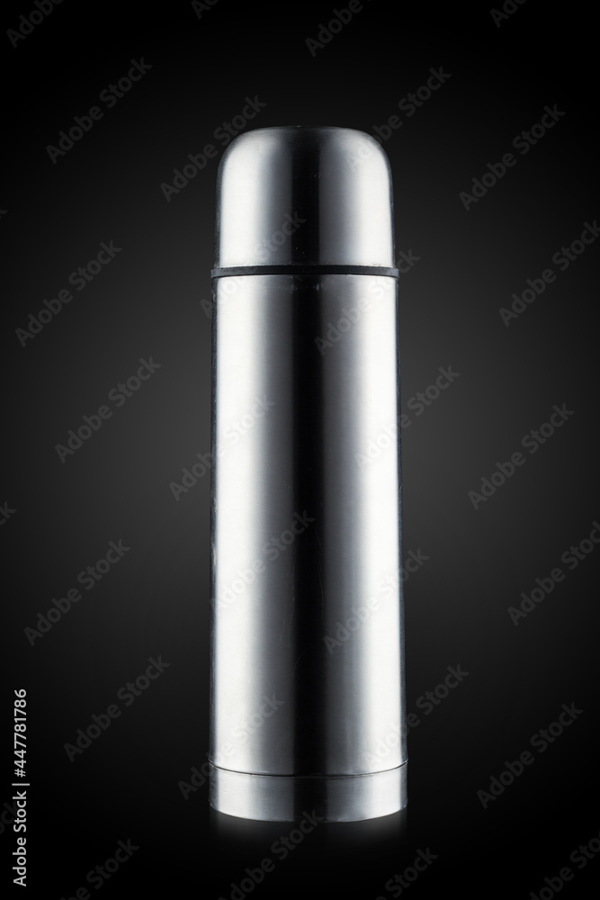 Metal thermos on black background with clipping path Metal thermos on black background with clipping path