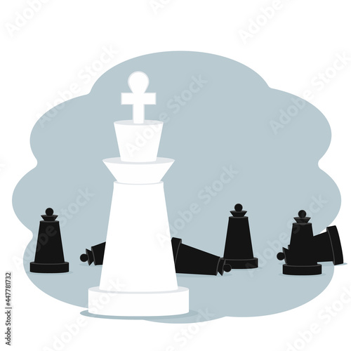 Victory and achievement concept. King and pawns chess pieces illustration