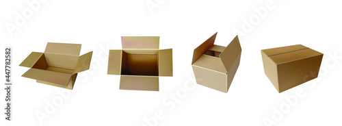 Vector Set of Simple Delivery Boxes Isolated on White Background, 3D Illustration.
