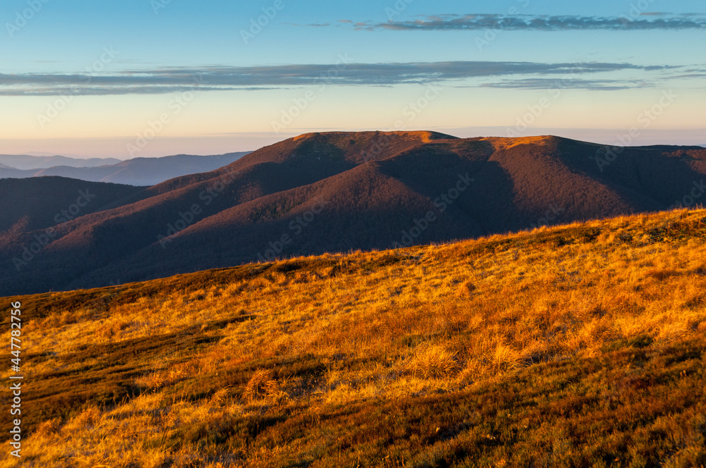 Fototapeta premium Sunrise observed from the summit of Połonina Caryńska, Bieszczady, Bieszczady National Park