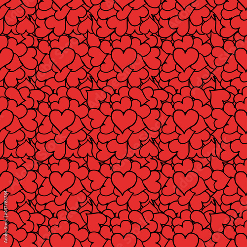 Red hearts pattern. Seamless pattern with red hearts. Doodle with heart icons. Vintage hearts pattern, sweet elements background for your project, menu, cafe shop.