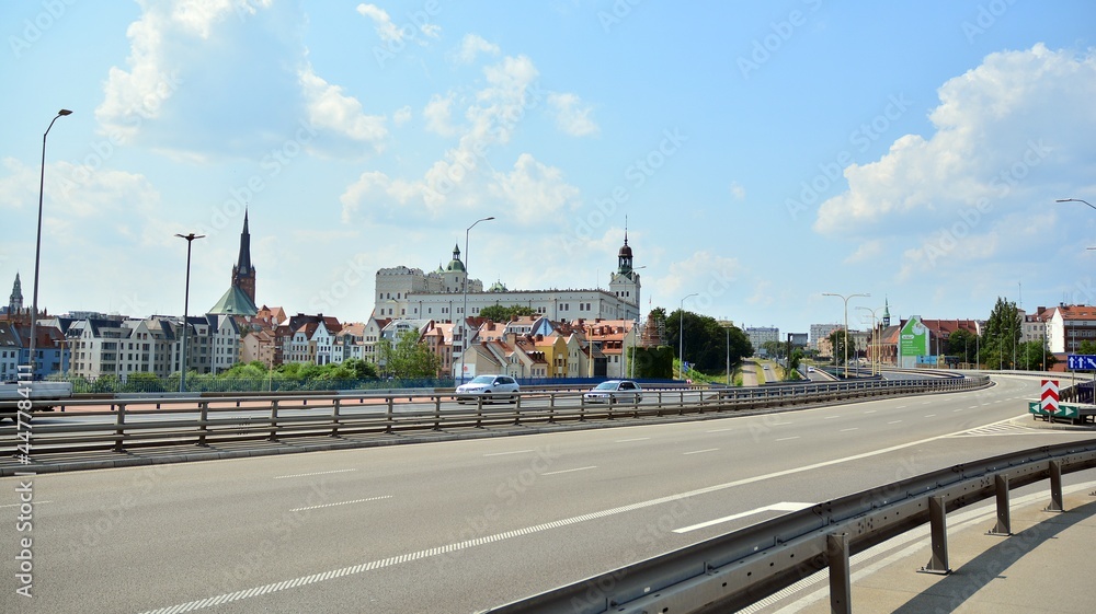 View of the panoramic architecture of the city from the route View of the panoramic architecture of the city from the route