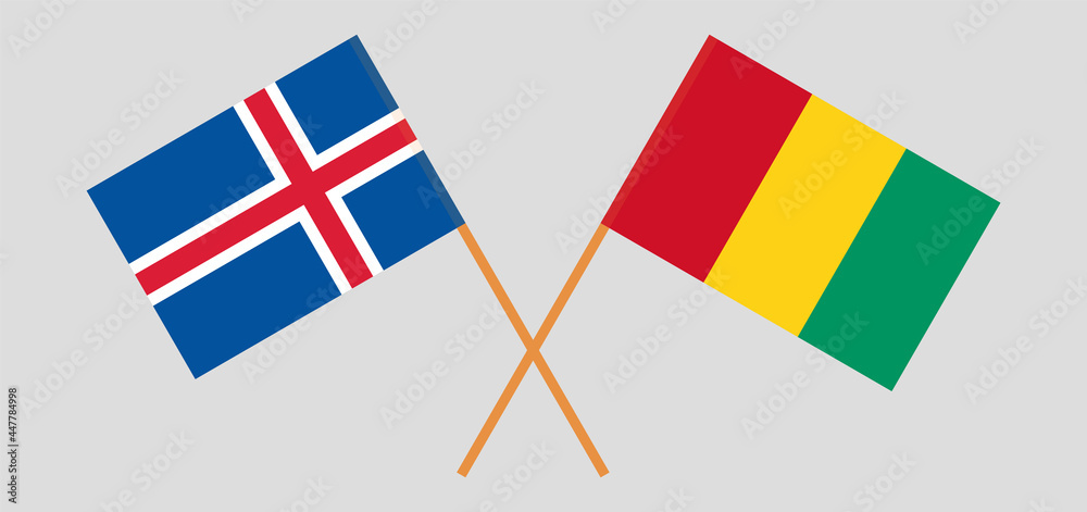 Crossed flags of Iceland and Guinea. Official colors. Correct proportion