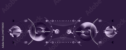 Abstract futuristic Dark background 3d balls vector illustration pearls gentle pastel shades Japanese restrained style. Charm of a jewelry graphic with lines and beads. Stock vector graphics