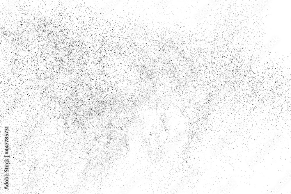 Distressed black texture. Dark grainy texture on white background. Dust overlay textured. Grain noise particles. Rusted white effect. Grunge design elements. Vector illustration, EPS 10.