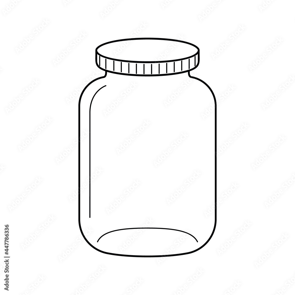 Outline glass or mason jar isolated on white background. Empty storage for jam, pickles and other home canning. Vector illustration in linear style. Outline glass or mason jar isolated on white background. Empty storage for jam, pickles and other home canning. Vector illustration in linear style.
