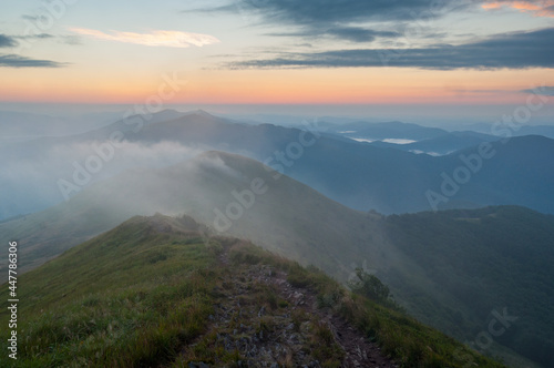 Sunset seen from the summit of Po  onina Cary  ska  Bieszczady  Bieszczady National Park