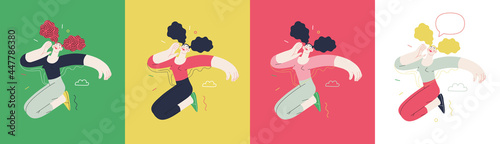 Happiness - happy people jumping in the air cheerfully