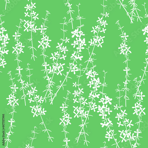 Seamless floral pattern with silhouetted blooming branches.