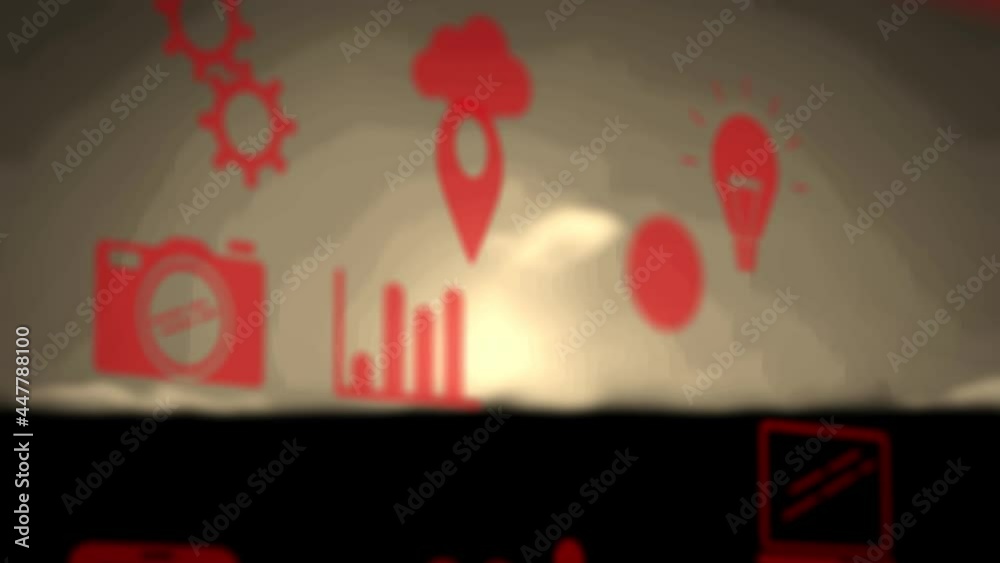 Animation of digital icons floating over landscape Animation of digital icons floating over landscape