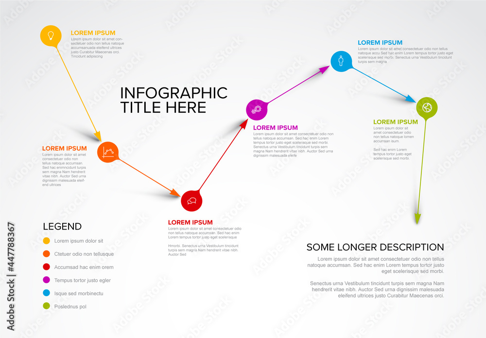 Six Elements Infographic Timeline with Droplet Pointers Stock Template ...