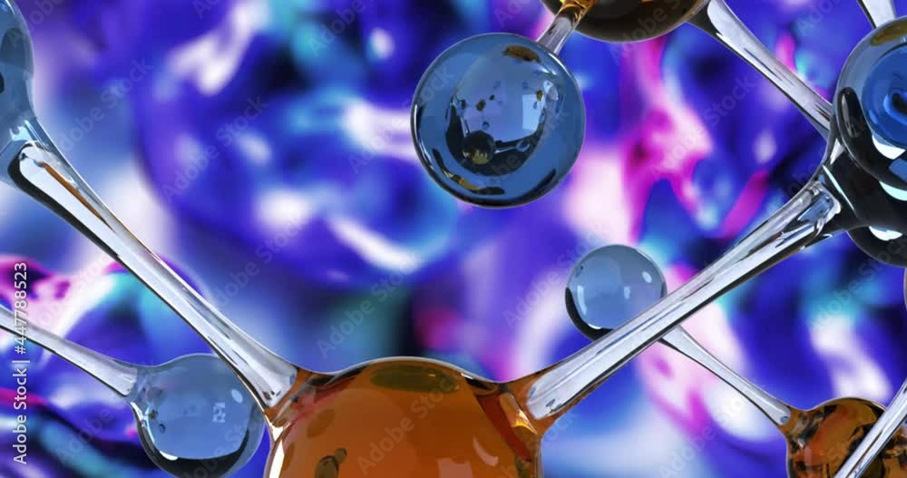 Animation of dna molecules over glowing, colorful, liquid, background Animation of dna molecules over glowing, colorful, liquid, background