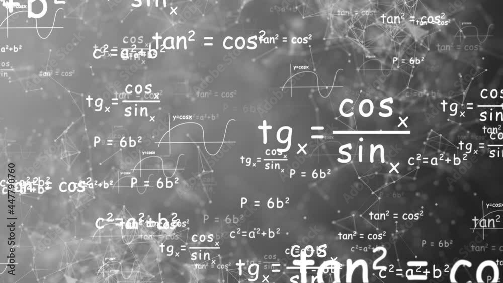 4K 3D Seamless loop Camera flies through white math formulas on black background. Math calculations functions equations. Matrix made up of formulas. Abstract cognitive process concept. 4K 3D Seamless loop Camera flies through white math formulas on black background. Math calculations functions equations. Matrix made up of formulas. Abstract cognitive process concept.