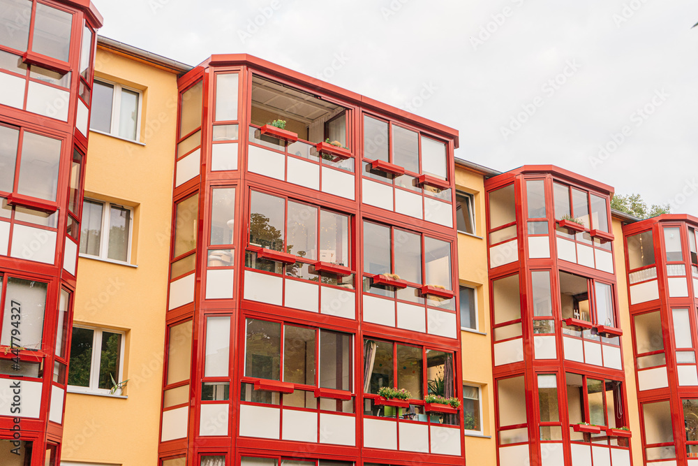 apartments with colorful steel balcony