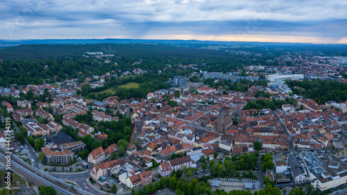 Fototapeta Naklejka Na Ścianę i Meble -  Aerial view of the city Erlangen in Germany, on a cloudy morning in spring.