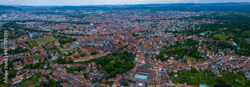 Aerial view of the city Bamberg in Germany Bavaria, on a cloudy day in spring.