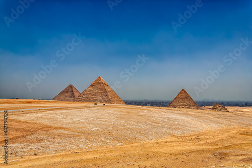 The Major Pyramids of Giza from the Desert