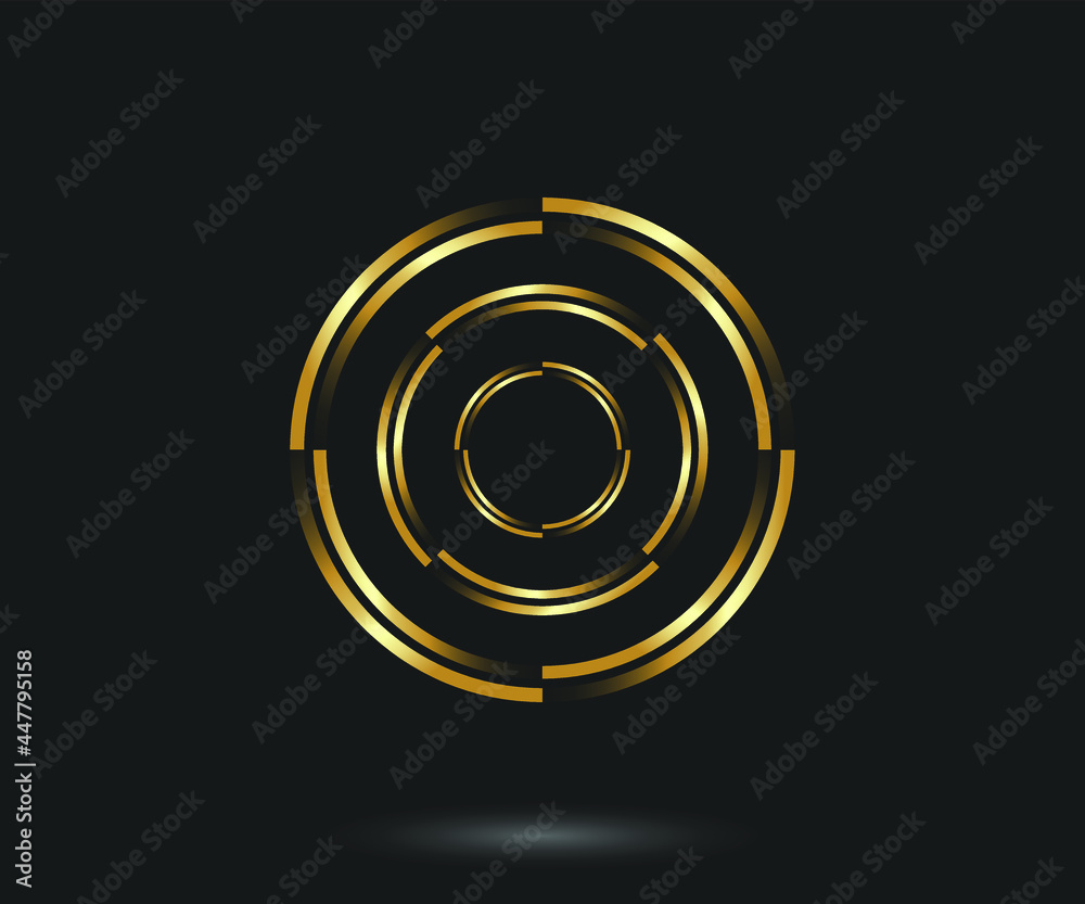 Abstract golden lines in circle form, Design element, Geometric shape with luxury style, Striped border frame for image, Technology round Logo, Spiral Vector Illustration Abstract golden lines in circle form, Design element, Geometric shape with luxury style, Striped border frame for image, Technology round Logo, Spiral Vector Illustration